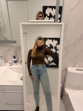 Garage Brown Long-Sleeve Crop Top